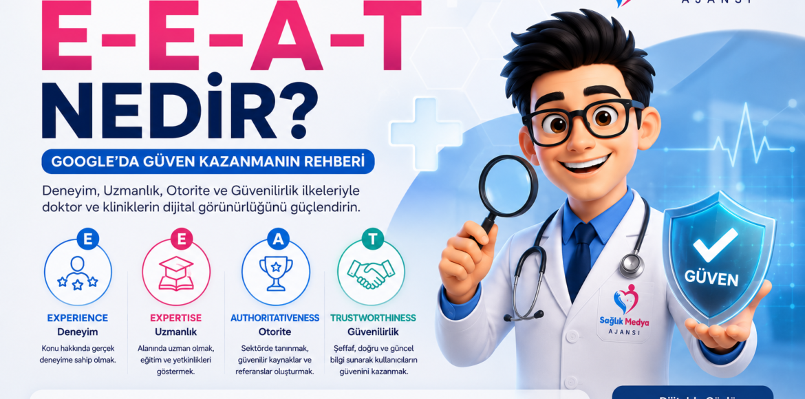 Doktor E-E-A-T rehberi: deneyim, uzmanlık, otorite ve güvenilirlik kriterleriyle doktor ve klinikler için Google SEO çalışmaları.