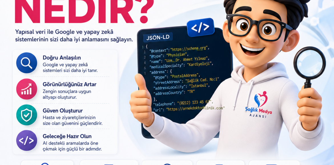 Doktor Schema ile doktor ve klinik web sitelerinde yapılandırılmış veri kullanımı, Google SEO ve yapay zekâ görünürlüğünü destekleyen teknik altyapı.